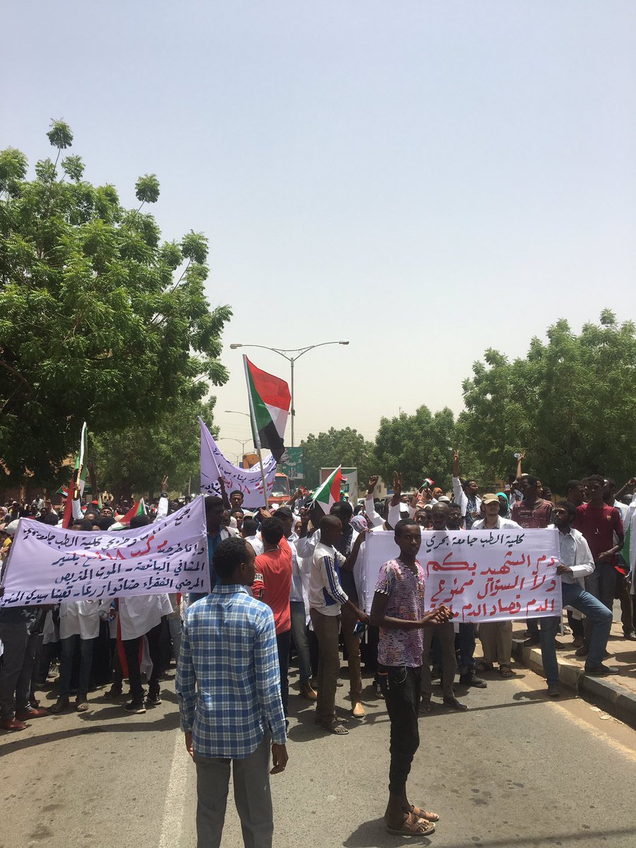 Bahri University medical students and graduates come together in a protest heading towards General Command HQ in Khartoum. 