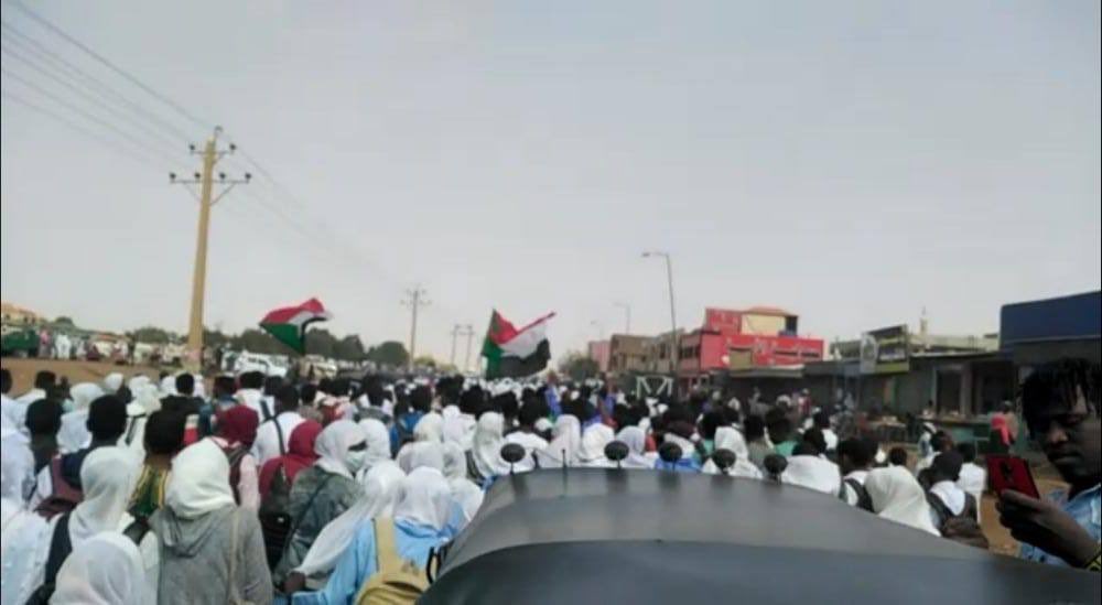 Photos show large protest in Rabak, White Nile State, part of today's nationwide demonstrations against SudanCoup.   Notice the number of young people in the crowd. From the clothes, they are likely high school students.   *Children* — out to secure their future. Jan17March