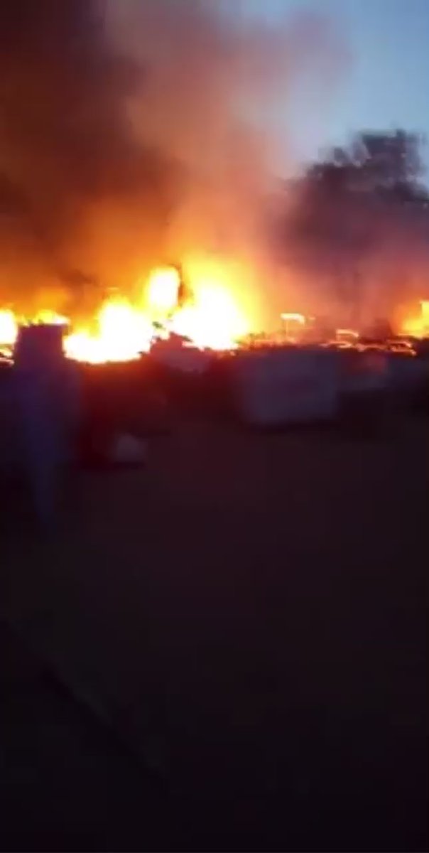 A large fire rages on Tuti Island in Khartoum, caused by teargas fired by SudanCoup forces