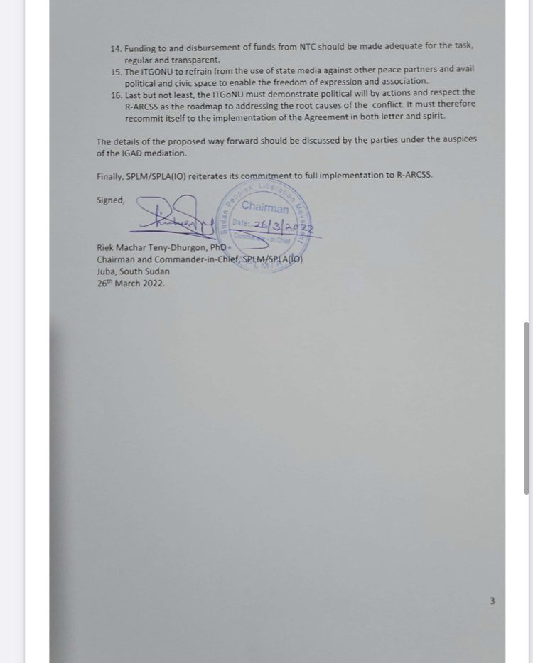 South Sudan. Tensions between the President Salva Kiir and First Vice President Riek Machar appear to be escalating. There has been recent fighting Unity & Upper Nile states. Machar says his forces were attacked. He has appealed to IGAD & guarantors to intervene