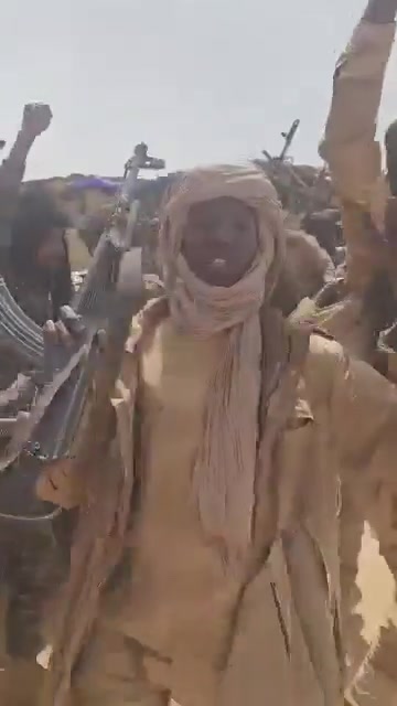 Rapid Support Forces militia members announce they have seized control of the Al-Tina locality, bordering Chad in western Sudan.